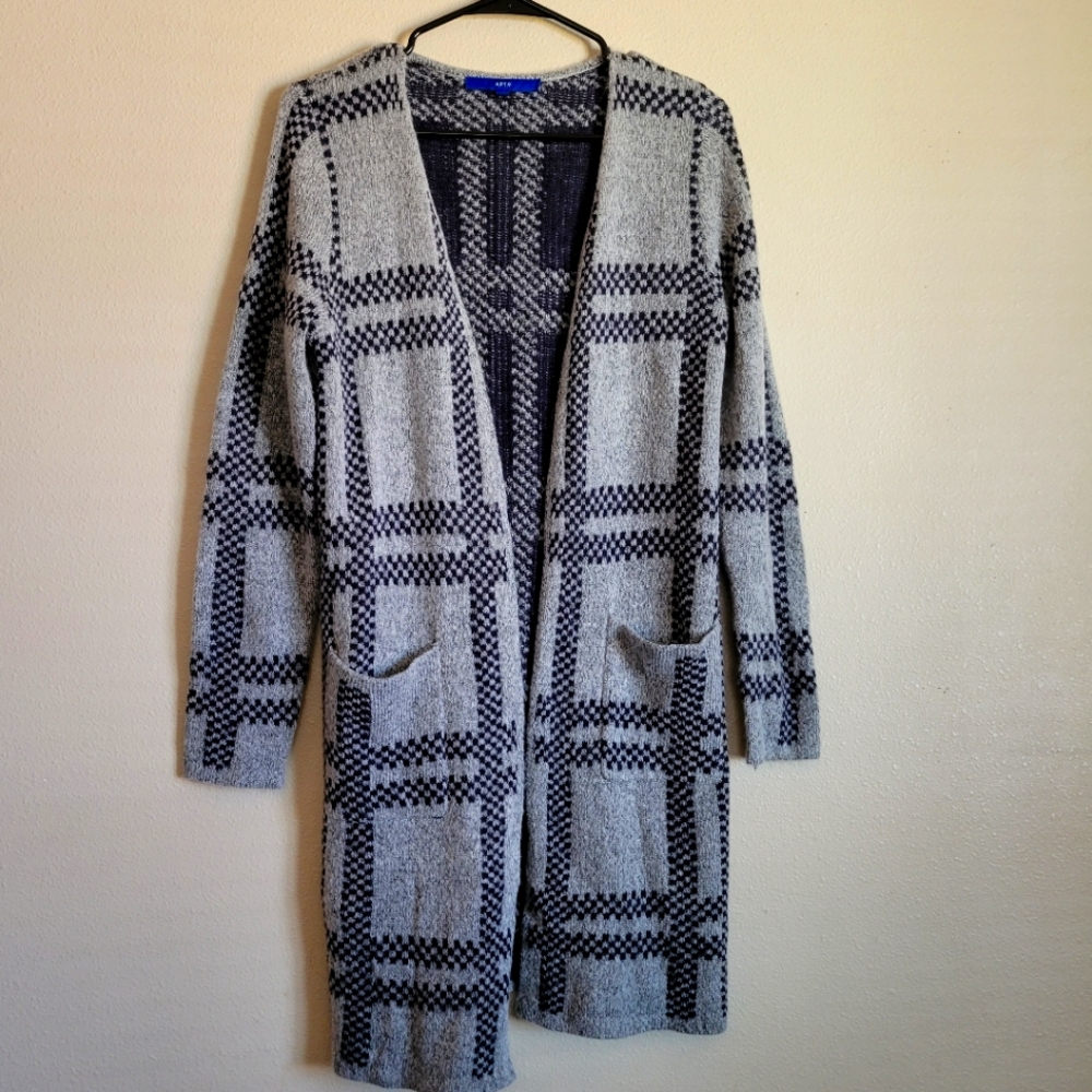 APT.9 Plaid grey and blue long cardigan